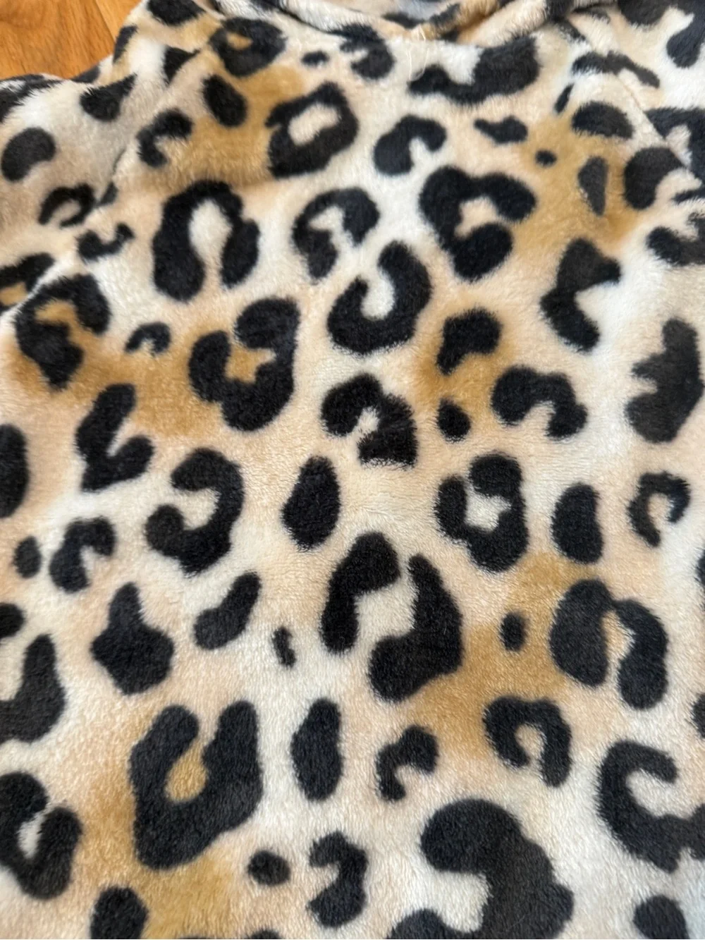 Justice Kids Leopard Hooded Fleece Pullover - Cream & Black